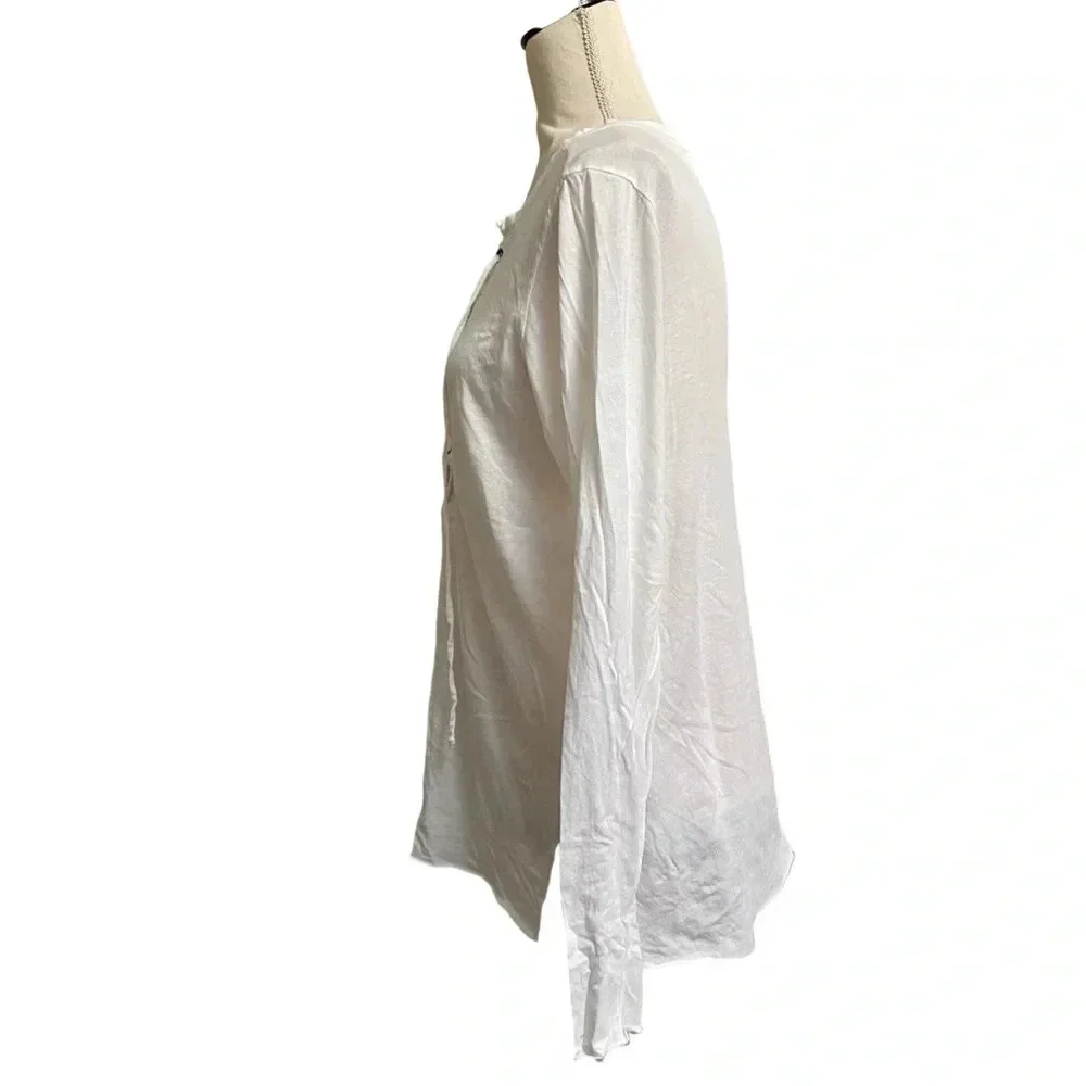 NSF White Lace Up Cotton Long Sleeve Lola Tee Top Small - Picture 8 of 13